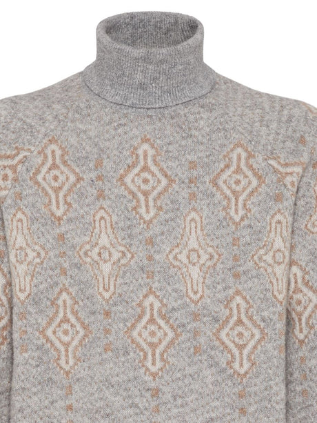 BRUNELLO CUCINELLI Luxe Geometric Turtleneck Sweater in Alpaca Blend