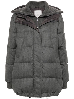 BRUNELLO CUCINELLI Elegant Heather Gray Wool Down Jacket with Quilted Panels