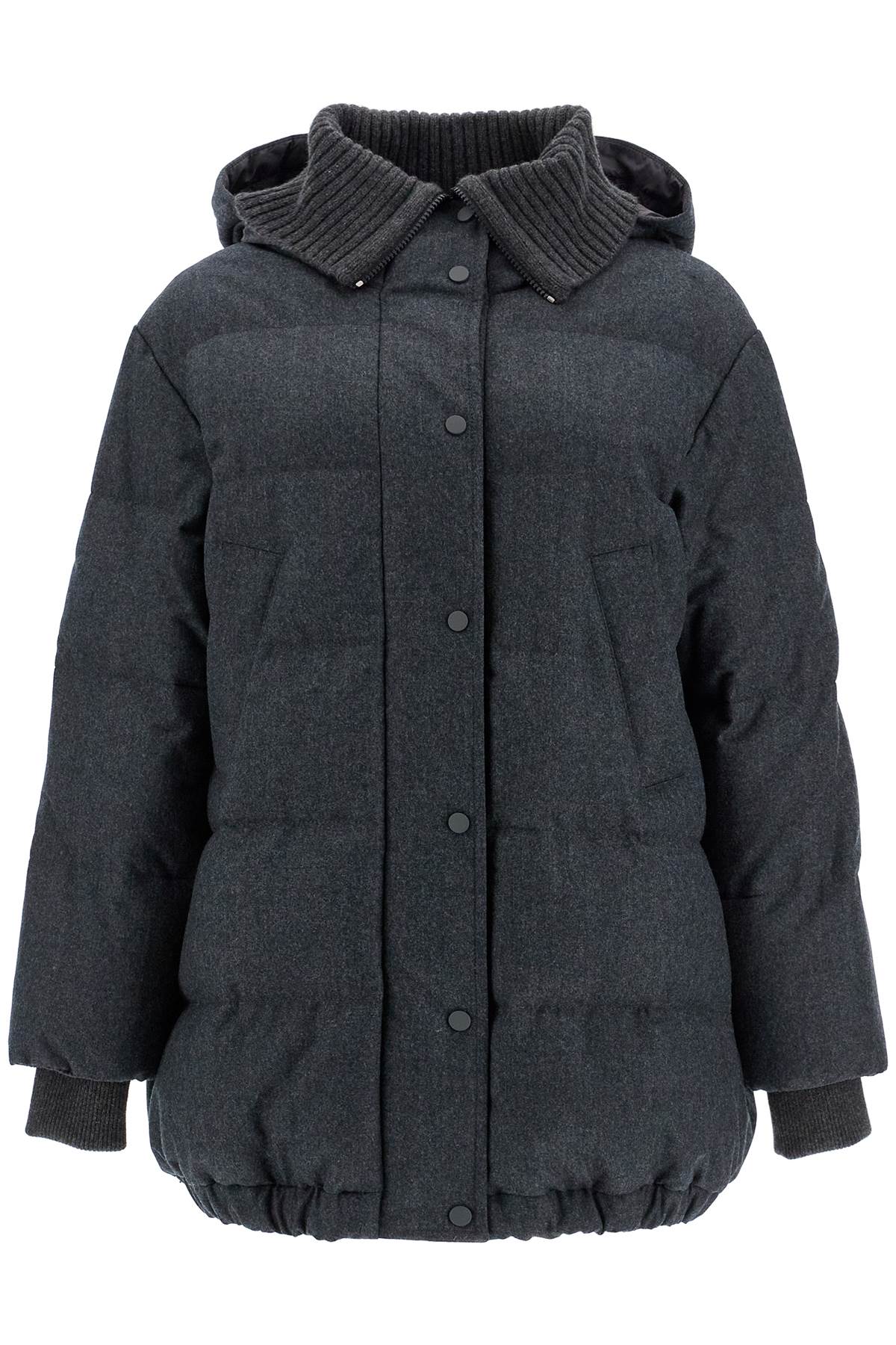 BRUNELLO CUCINELLI Luxury Woolen Down Jacket with Cashmere Collar and Hood