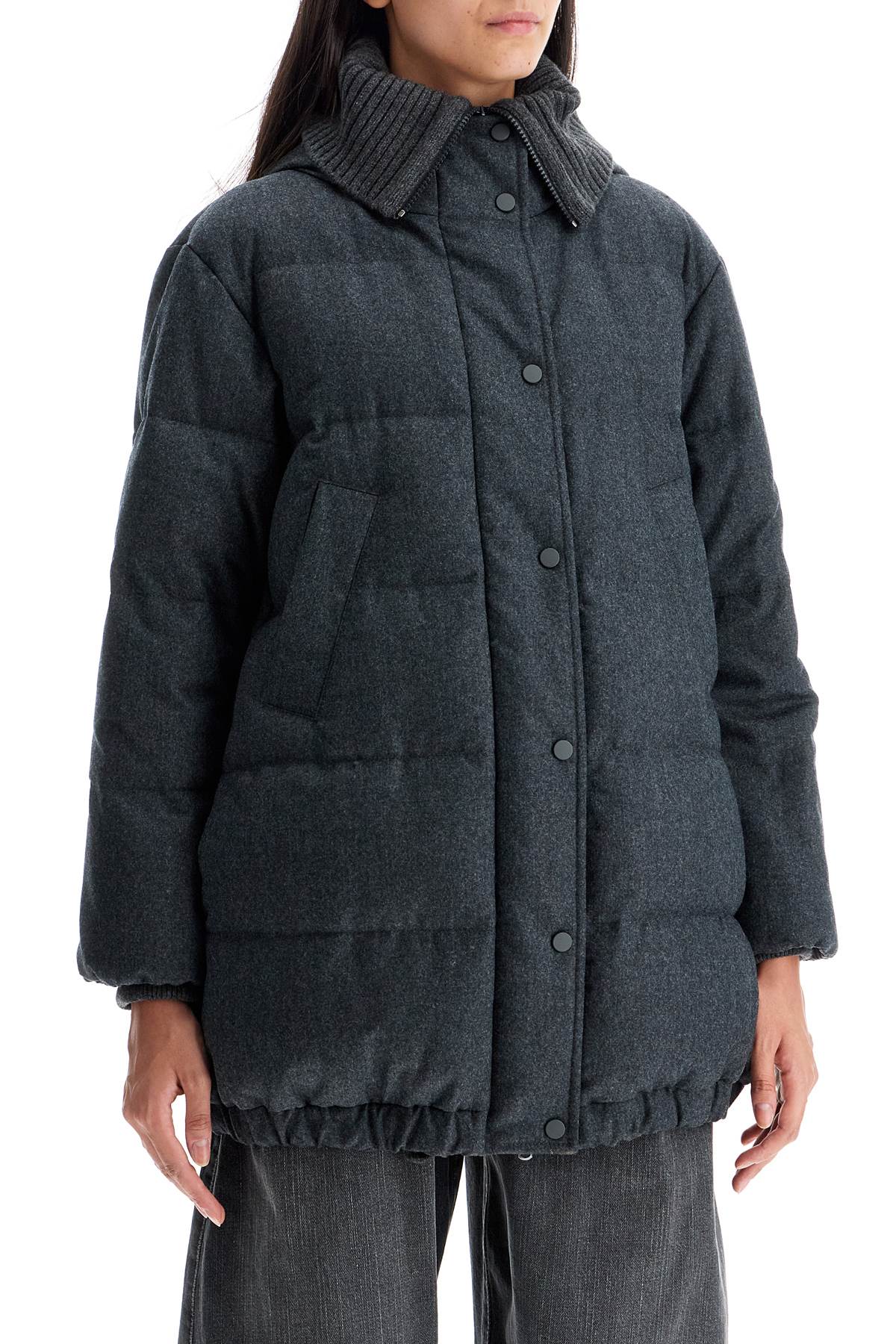 BRUNELLO CUCINELLI Luxury Woolen Down Jacket with Cashmere Collar and Hood