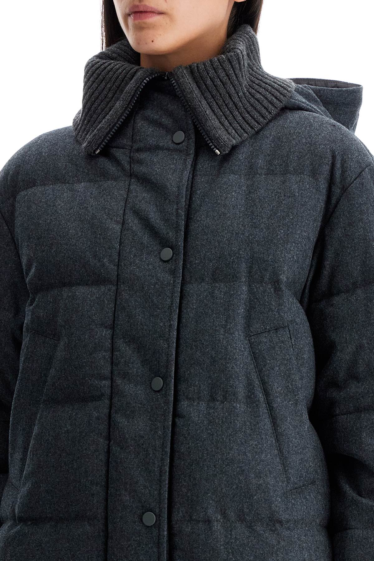 BRUNELLO CUCINELLI Luxury Woolen Down Jacket with Cashmere Collar and Hood