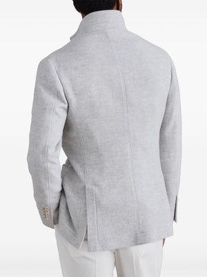 BRUNELLO CUCINELLI Elegant Grey Cashmere Wool Jacket with Funnel Neck