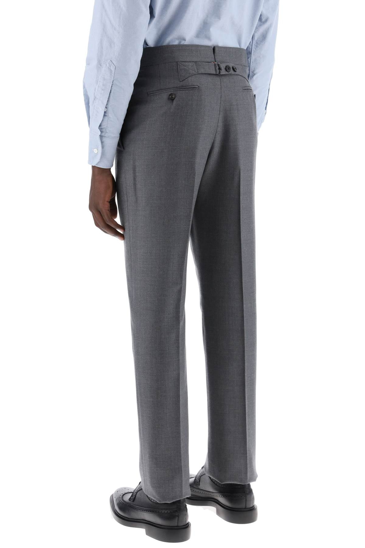 THOM BROWNE Classic Men's Grey Wool Twill Trousers with Sartorial Details