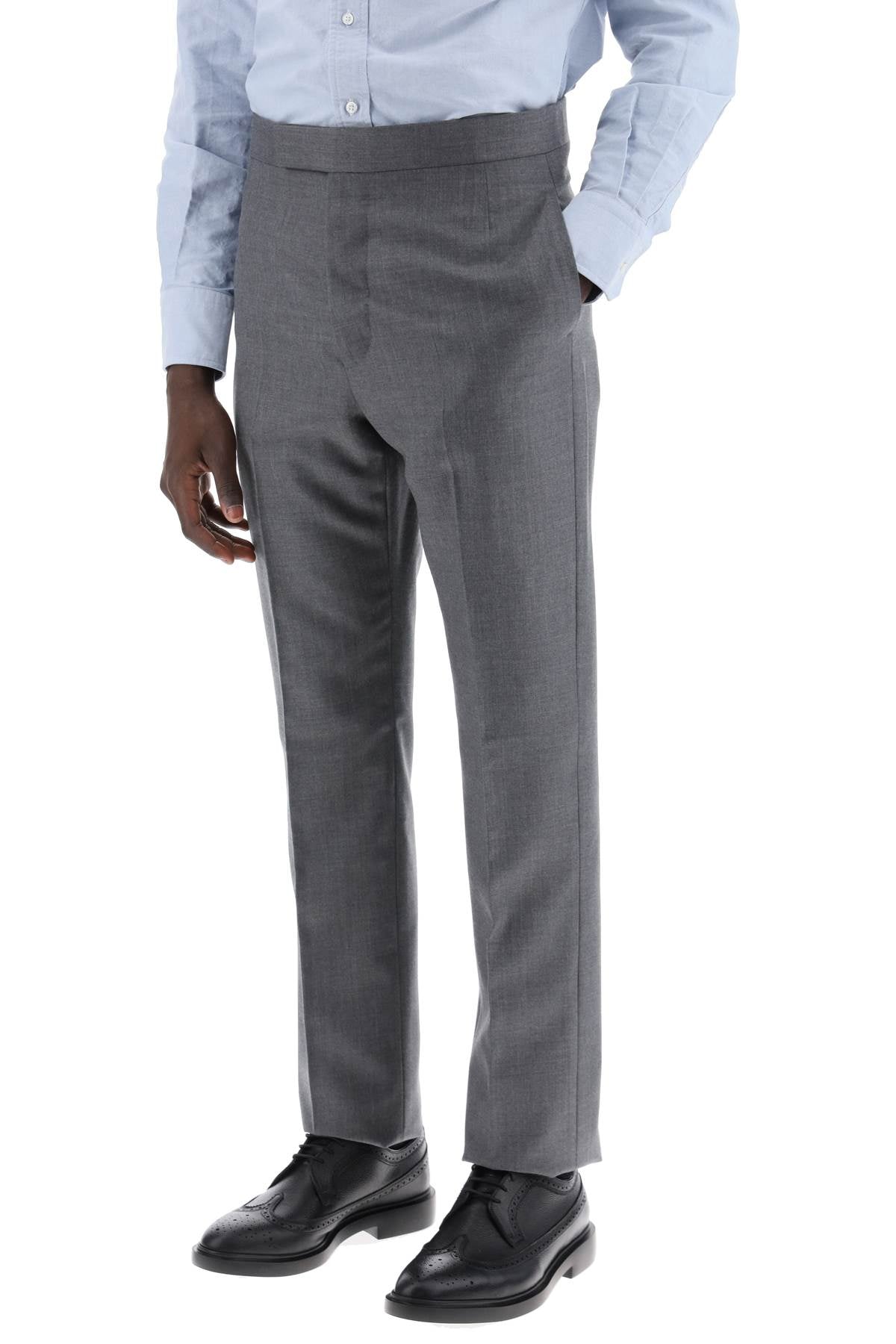 THOM BROWNE Classic Men's Grey Wool Twill Trousers with Sartorial Details