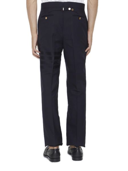 THOM BROWNE Navy Blue Cotton 4-Bar Striped Trousers for Men - FW23