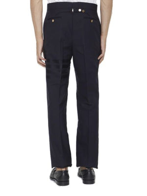 THOM BROWNE Navy Blue Cotton 4-Bar Striped Trousers for Men - FW23