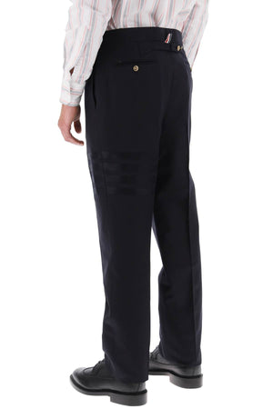 THOM BROWNE Tailored Blue Wool Trousers with Tricolor Detail