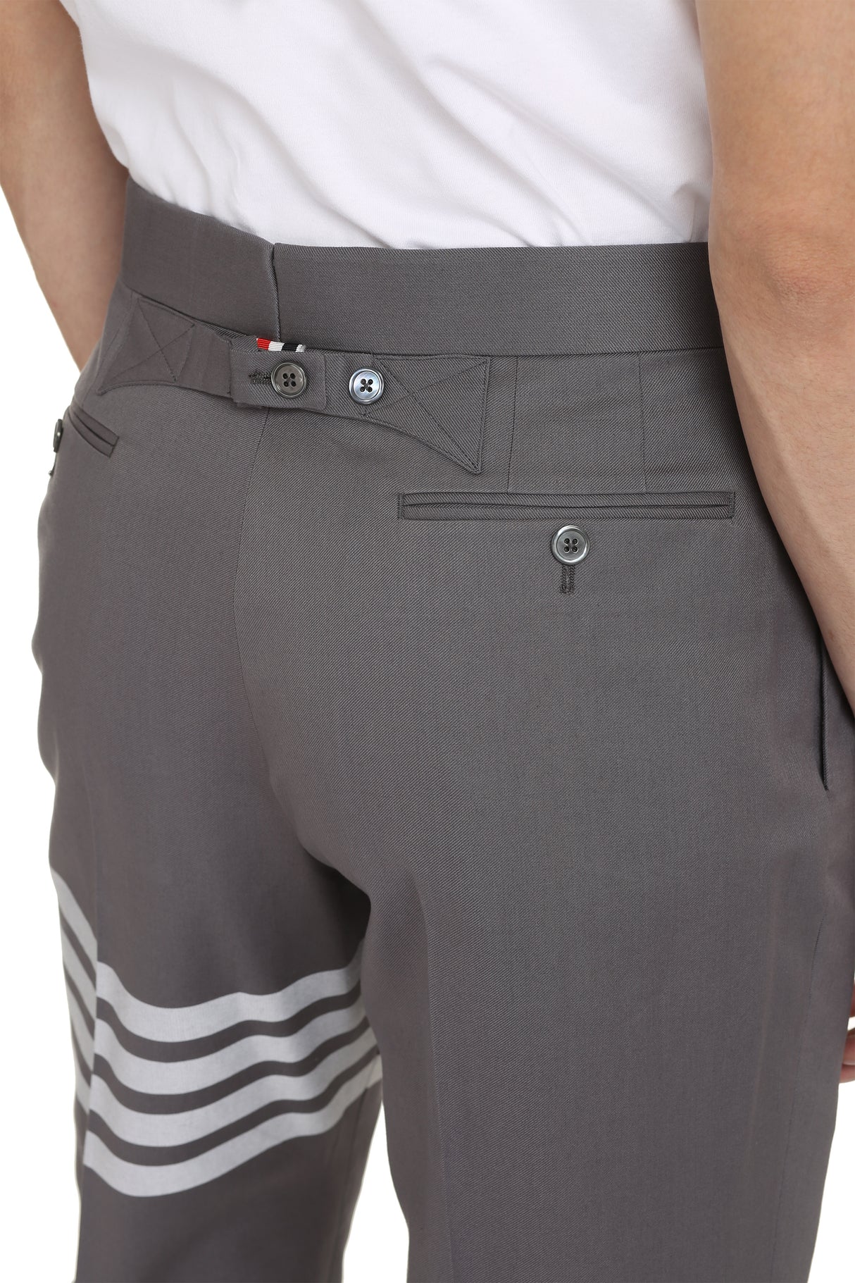 THOM BROWNE Men's Grey Tailored Trousers with Tricolor Detail