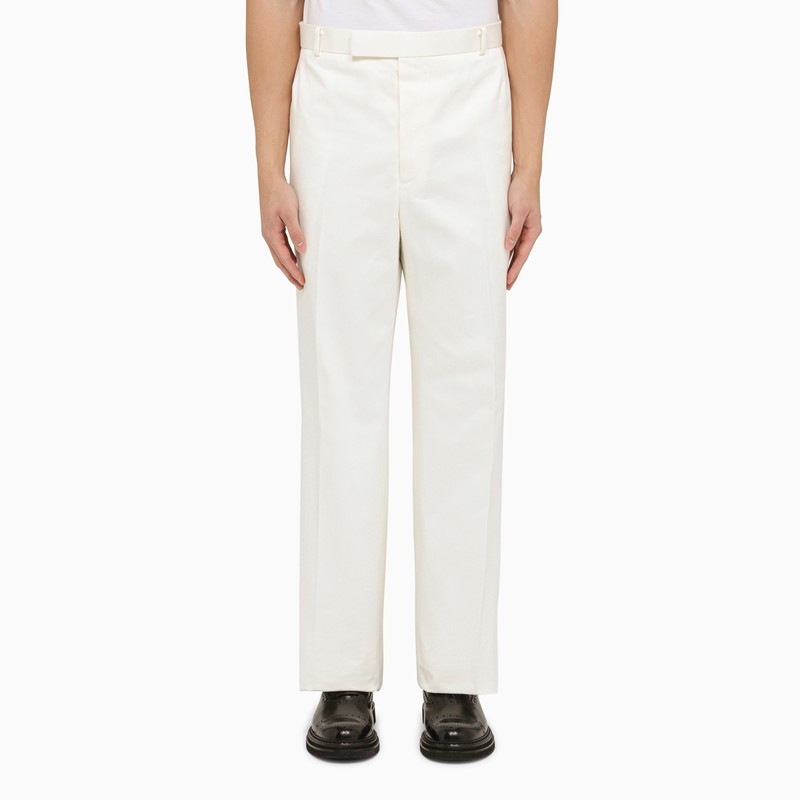 White Straight Cotton Trousers for Men from Thom Browne - SS24 Collection