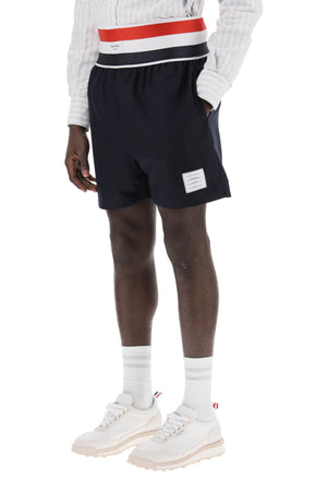 THOM BROWNE Nautical Blue Wool Bermuda Shorts for Men with Elastic Waistband - SS24