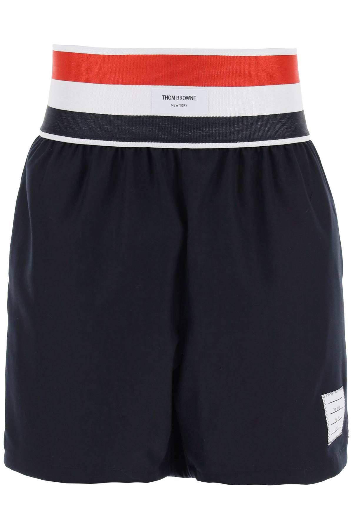 THOM BROWNE Nautical Blue Wool Bermuda Shorts for Men with Elastic Waistband - SS24