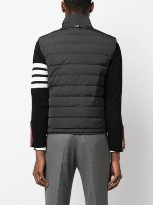 THOM BROWNE Men's Padded Quilted Vest in Charcoal with Contrast 4-Bar Detail