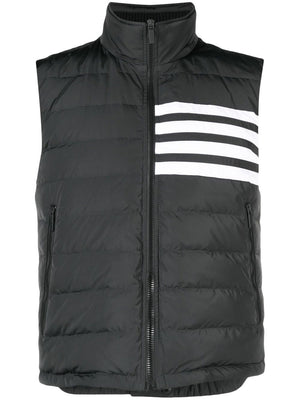 THOM BROWNE Men's Padded Quilted Vest in Charcoal with Contrast 4-Bar Detail