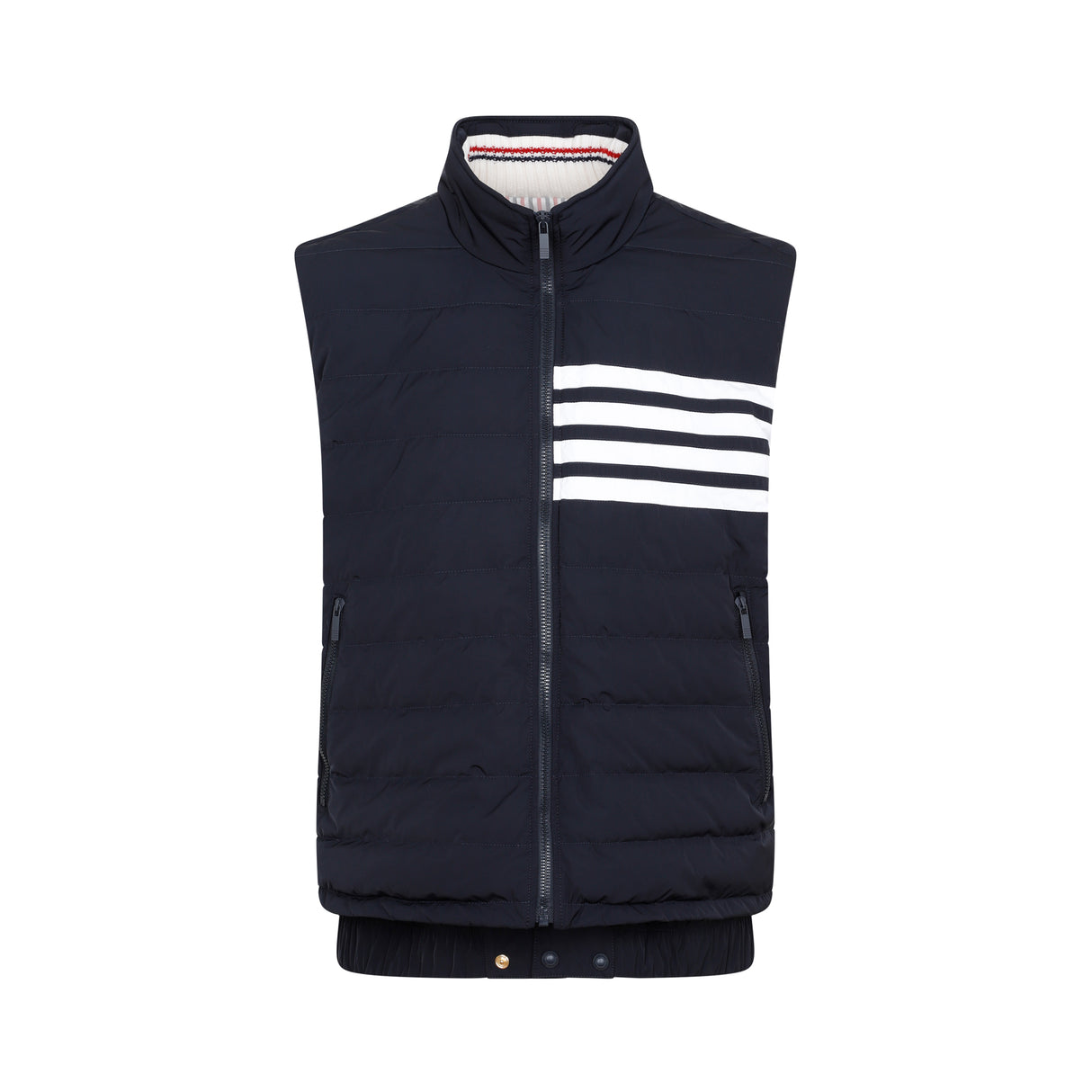 THOM BROWNE Men's Padded Quilted Vest in Charcoal with Contrast 4-Bar Detail