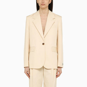 MAISON KITSUNÉ Cream Cotton Single-Breasted Jacket with Classic Lapels and Logo Patch