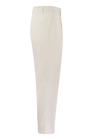 BRUNELLO CUCINELLI Men's White Linen Trousers with Darts for SS24