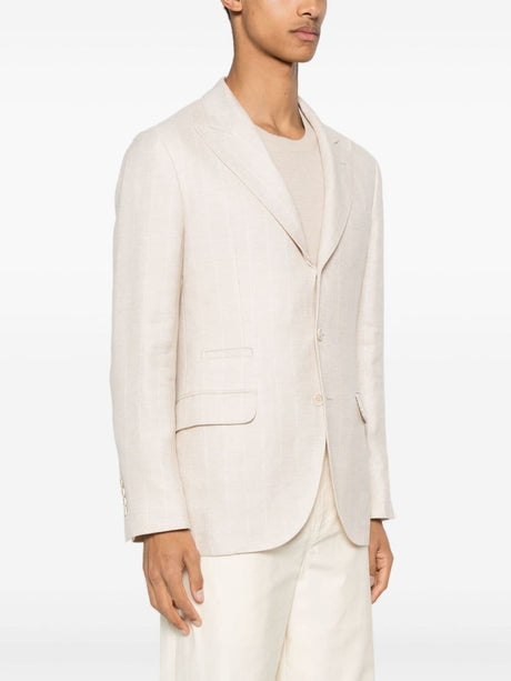 BRUNELLO CUCINELLI Light Beige Linen Suit Jacket for Men - Sustainable Fashion for SS24
