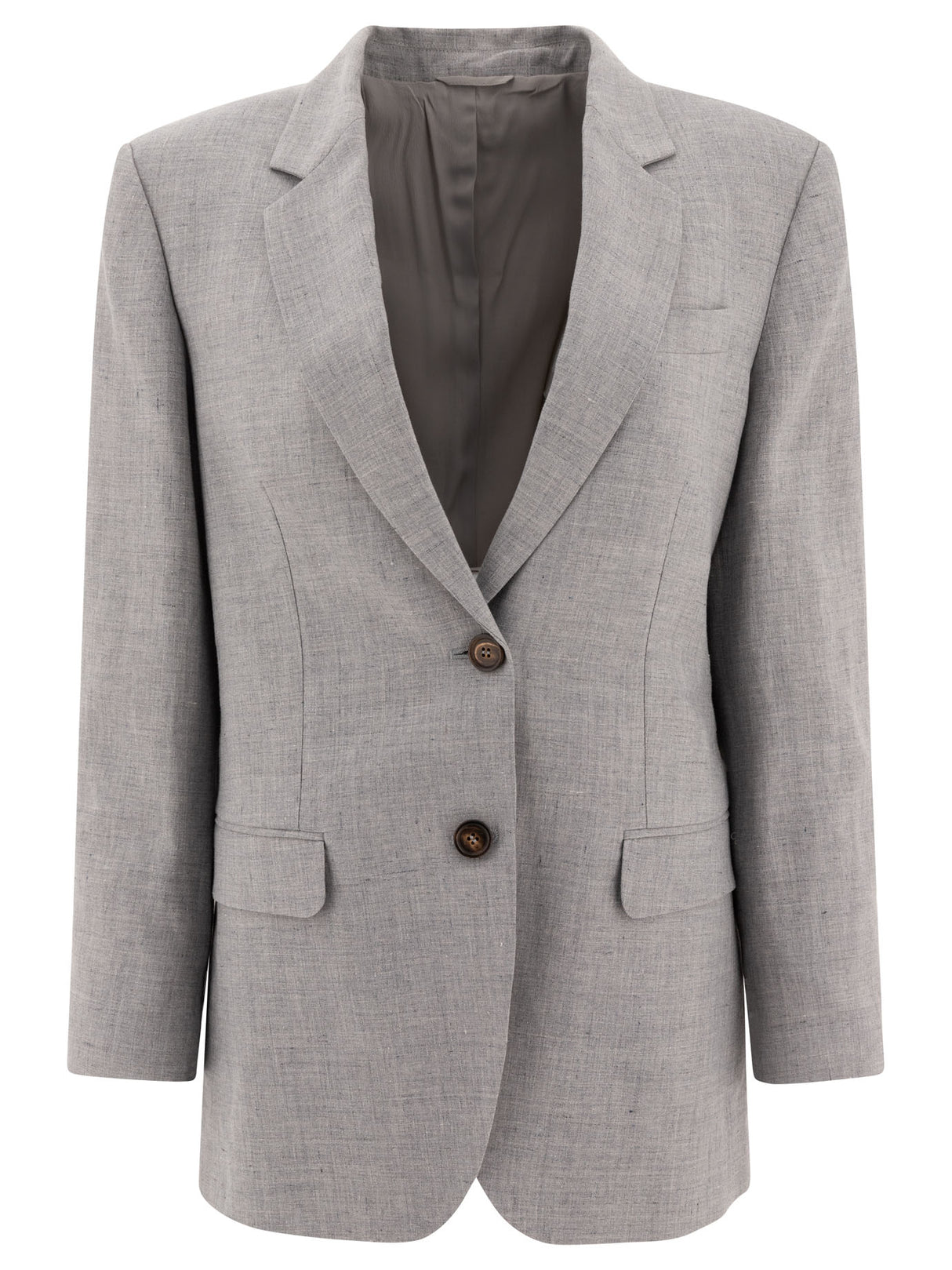 BRUNELLO CUCINELLI Linen and Wool Canvas Blazer with Monili - Regular Fit, Long Sleeves