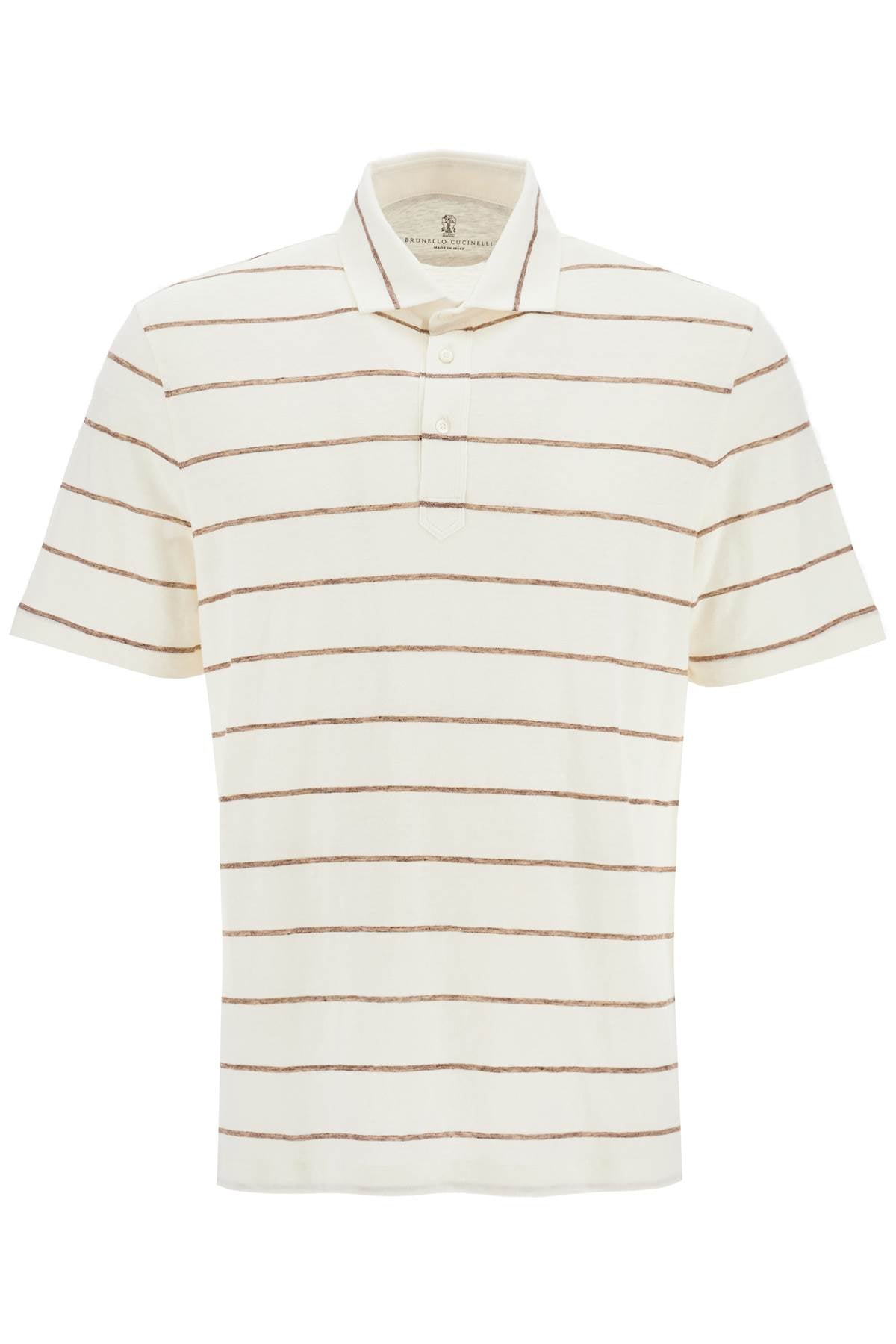 BRUNELLO CUCINELLI Striped Linen and Cotton Polo Shirt - Size L