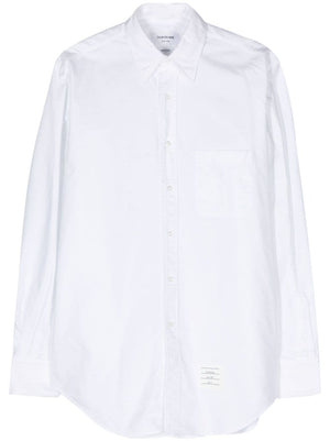 THOM BROWNE Executive White Cotton Shirt with Logo Patch