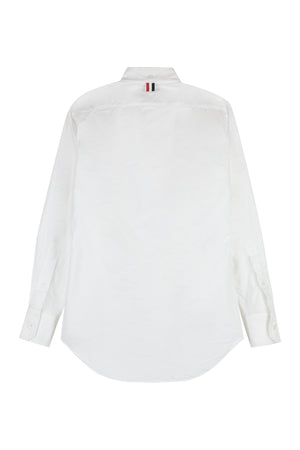 THOM BROWNE Men's White Cotton Button-Down Collar Shirt