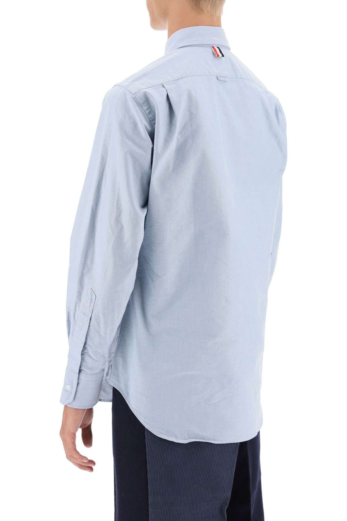 THOM BROWNE Men's Light Blue Cotton Shirt with Tricolor Details