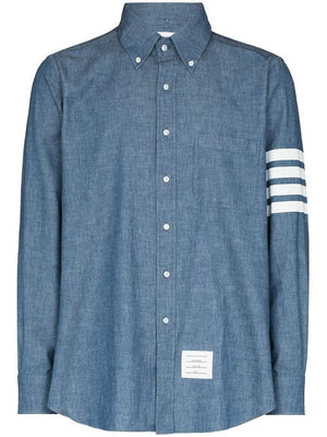 THOM BROWNE Grey 4 Bar Straight Fit Chambray Shirt