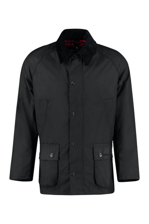 BARBOUR Men's Black Cotton Jacket with Corduroy Collar and Contrast Lining