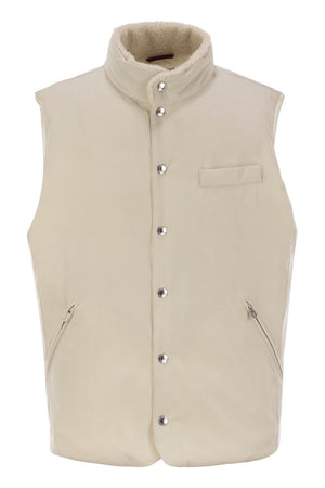 BRUNELLO CUCINELLI Men's Sleeveless Down Jacket with Sheepskin Collar