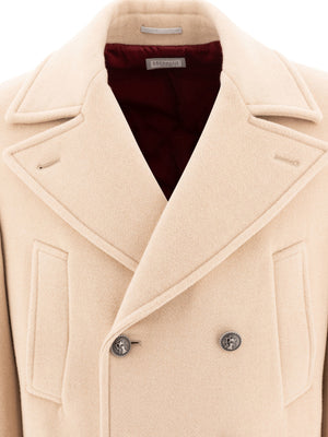 BRUNELLO CUCINELLI Classic Camel Double-Breasted Wool Overcoat - Regular Fit