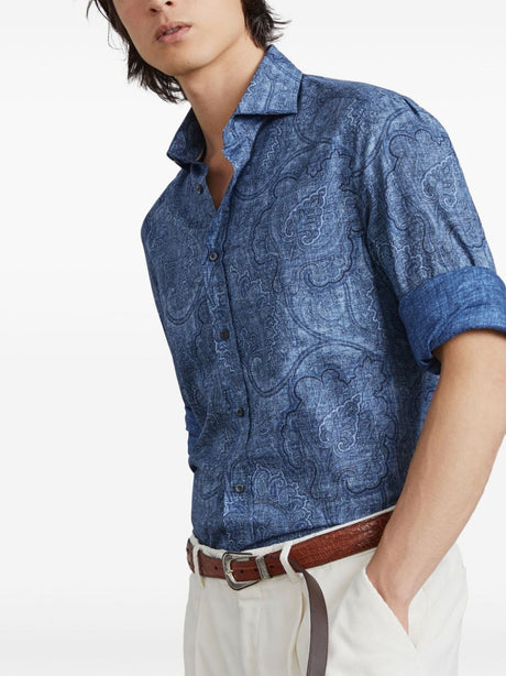 BRUNELLO CUCINELLI Slim Fit Paisley-Patterned Cotton Shirt for Men