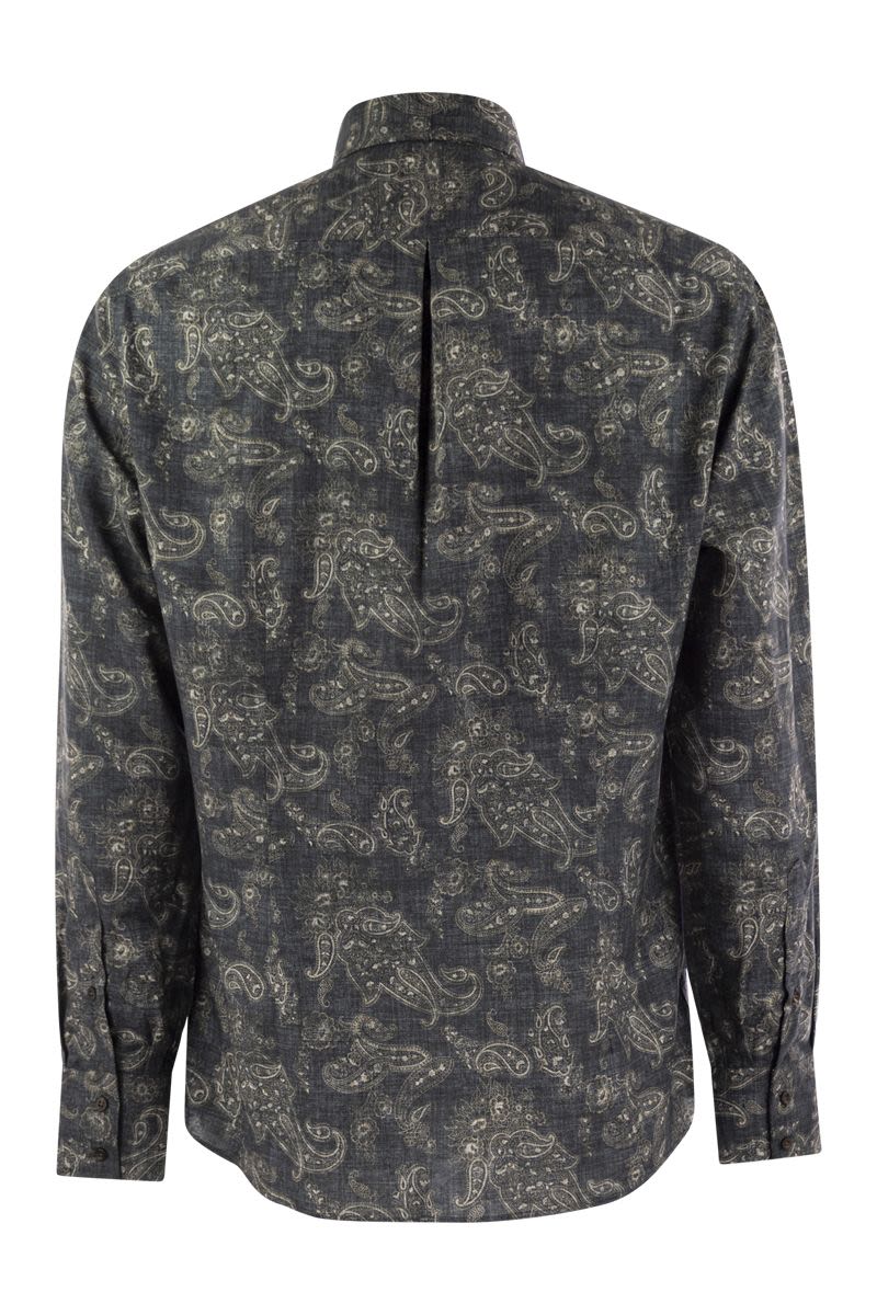 BRUNELLO CUCINELLI Slim Fit Paisley Cotton Canvas Shirt