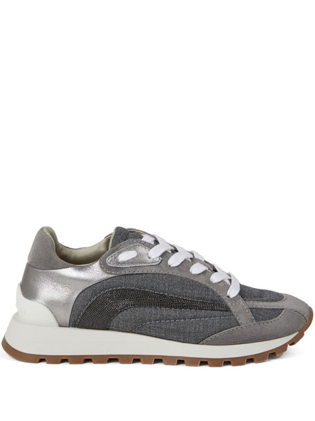 BRUNELLO CUCINELLI Chic Medium Grey Sneakers with Monili Chain Detailing