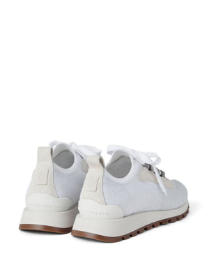 Giày Sneakers Cotton Sparkling cho Nữ - Đầu Ngón Chân Almond Trắng Chi Tiết Băng Khoá Xiết Bằng Khuy Vàng