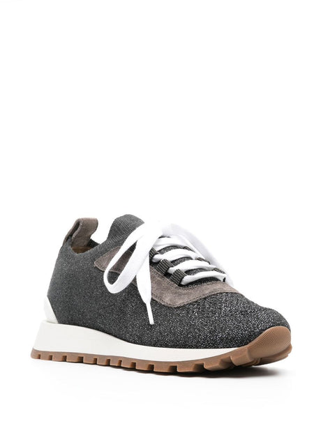 BRUNELLO CUCINELLI Sock-Style Grey Low-Top Trainers for Women