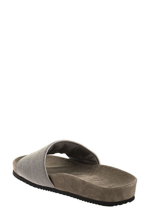 BRUNELLO CUCINELLI Silver Monili Slide Sandals for Women with Anatomical Footbed and Leather Sole