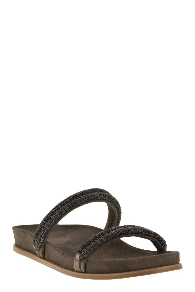 BRUNELLO CUCINELLI Feminine Jewel Slide Sandals for Summer | Peat Color