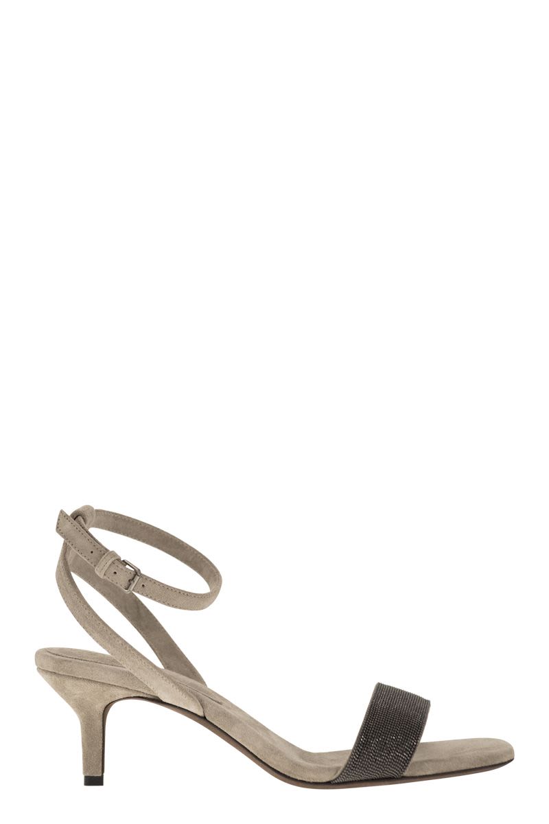 BRUNELLO CUCINELLI Premium Suede Sandals with Precious Insert - Stone