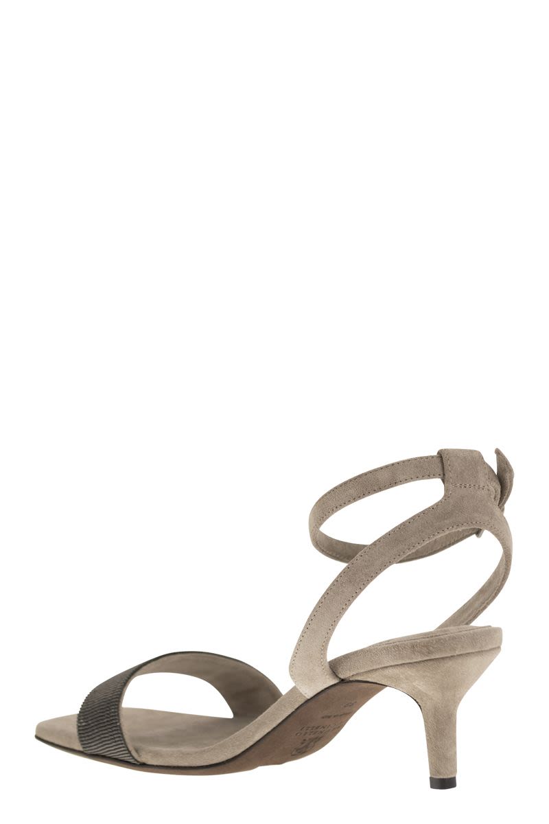 BRUNELLO CUCINELLI Premium Suede Sandals with Precious Insert - Stone