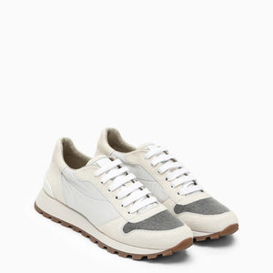 BRUNELLO CUCINELLI White Nylon and Suede Trainer - SS24 Collection for Women