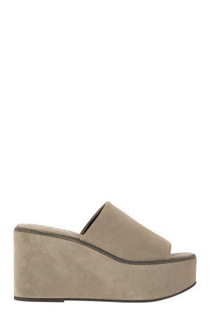 BRUNELLO CUCINELLI Suede Wedges with Luxurious Welt