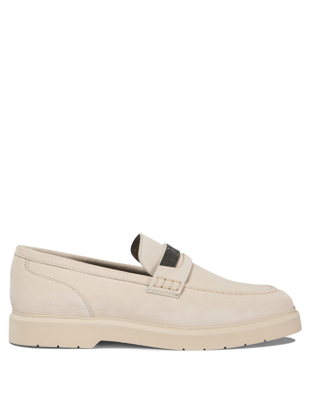 BRUNELLO CUCINELLI Beige Suede Loafers for Women with Almond Toe and Rubber Sole