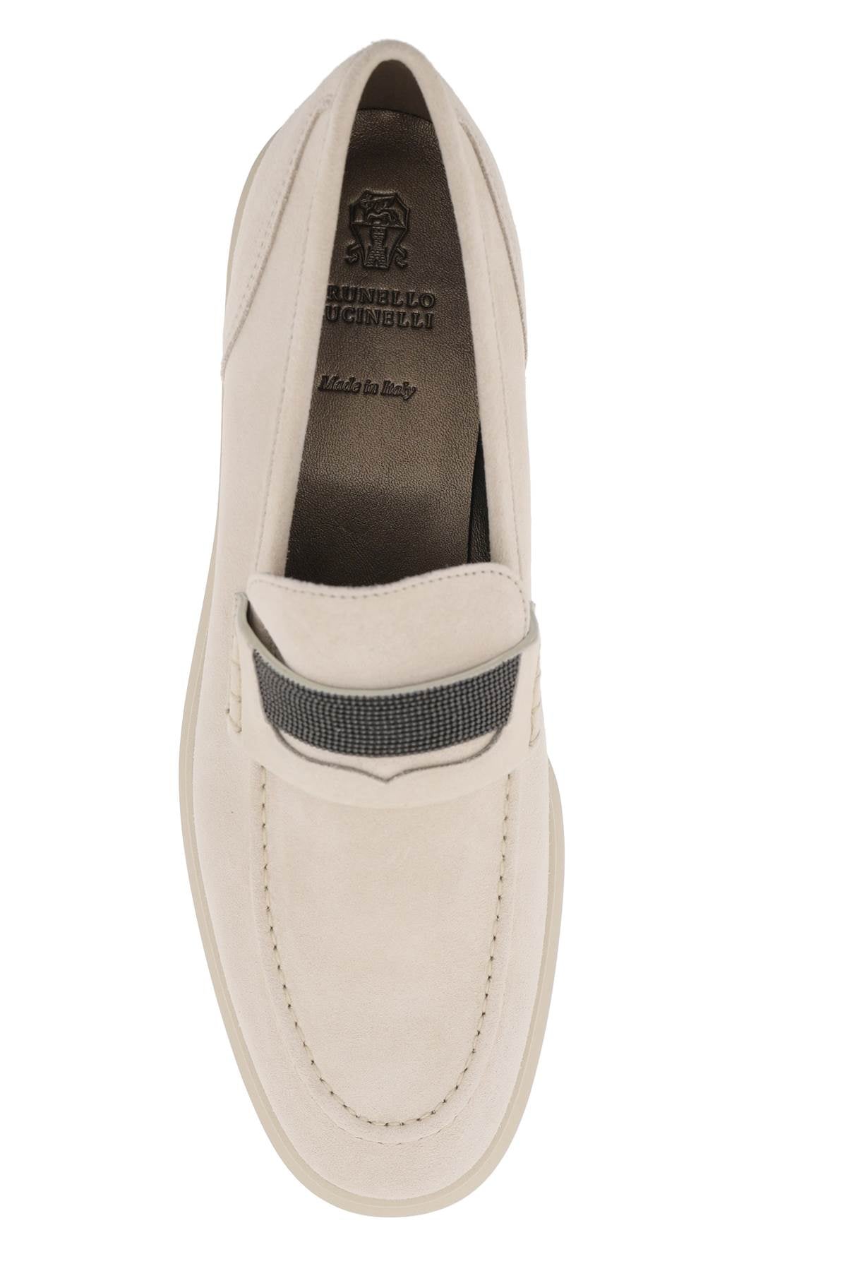 BRUNELLO CUCINELLI Luxury Suede Penny Loafer with Jewellery - White