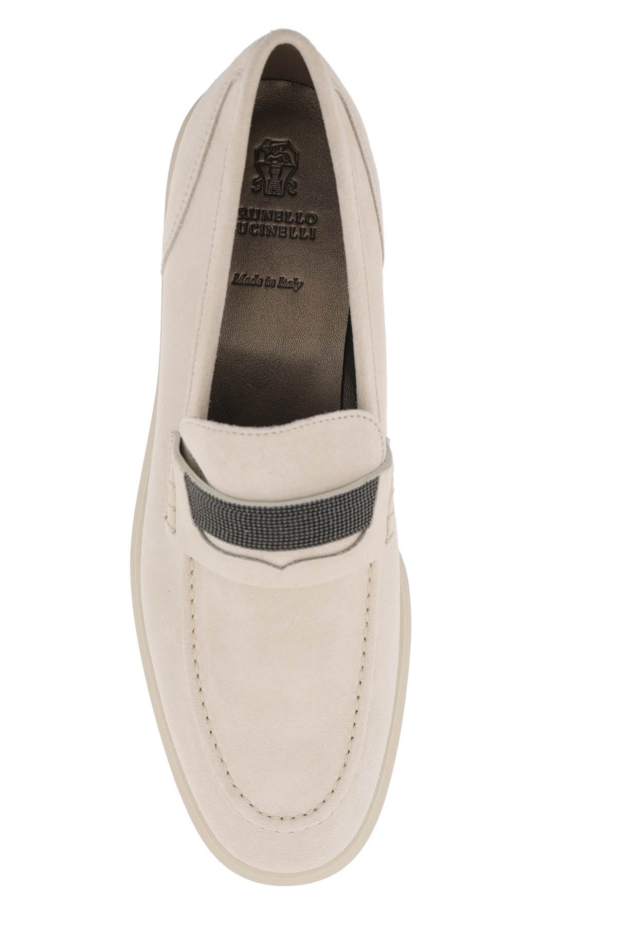 BRUNELLO CUCINELLI Beige Suede Loafers for Women with Almond Toe and Rubber Sole