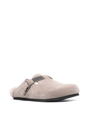 BRUNELLO CUCINELLI Chic Suede Leather Slippers with Monili Chain