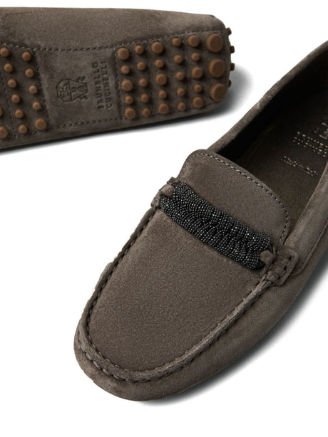 BRUNELLO CUCINELLI Signature Suede Loafers with Monili Chain Detail