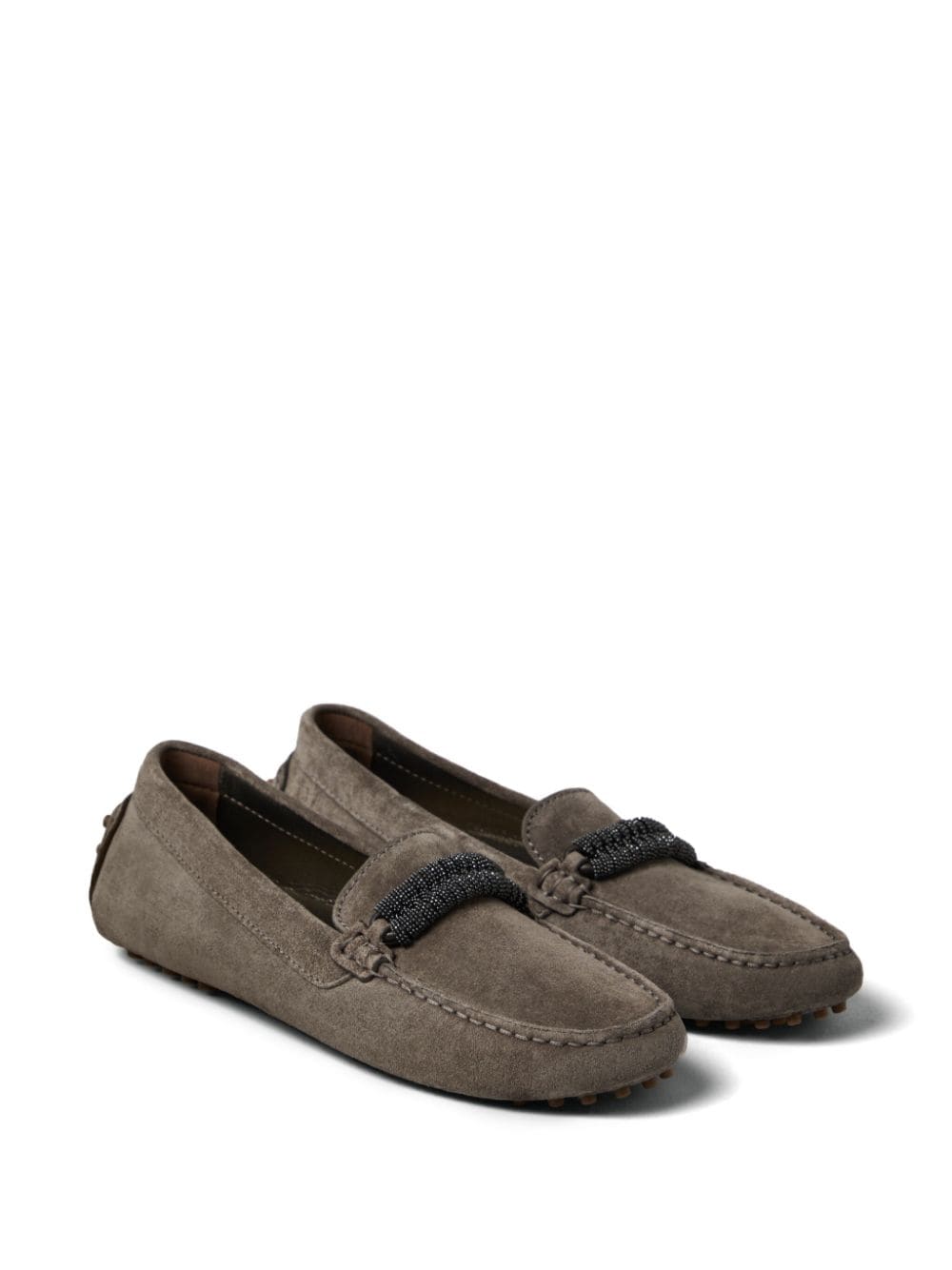 BRUNELLO CUCINELLI Suede Loafers with Monili Chain Detail