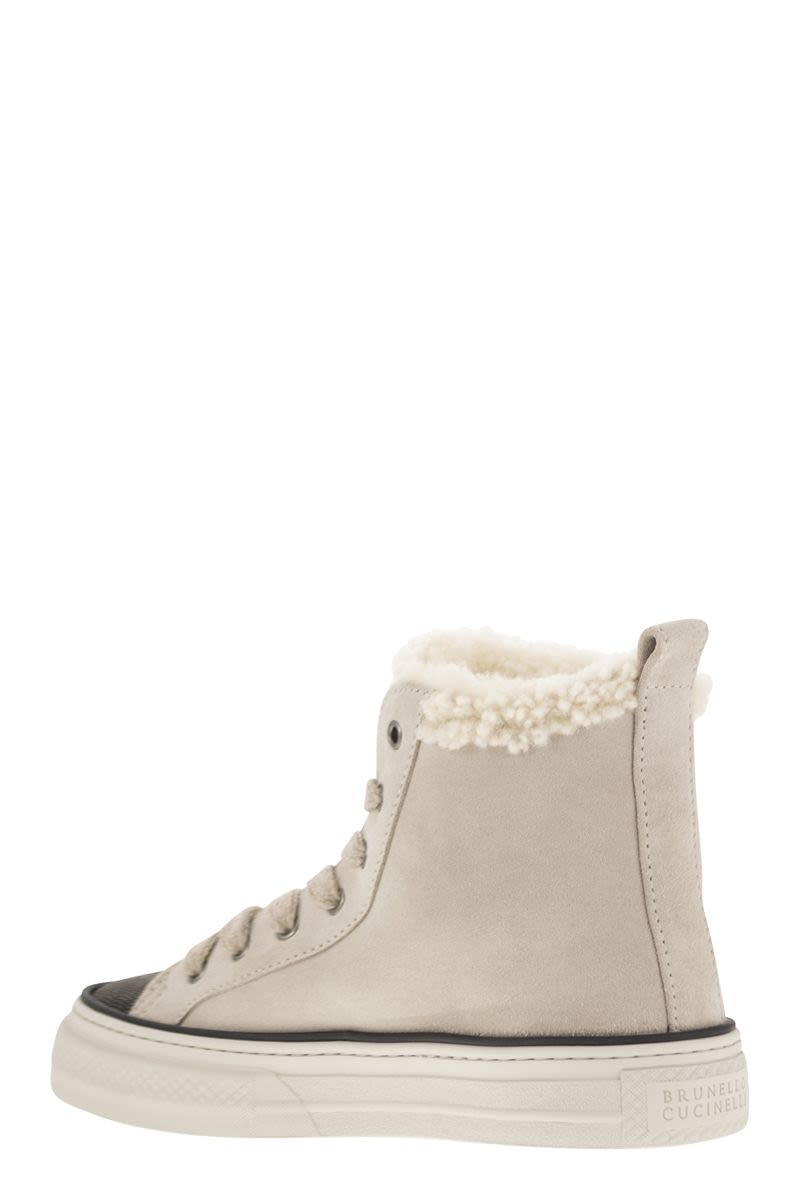 BRUNELLO CUCINELLI Luxury Suede Sneakers with Shearling Lining and Jeweled Toe Cap - 3.5 cm Sole