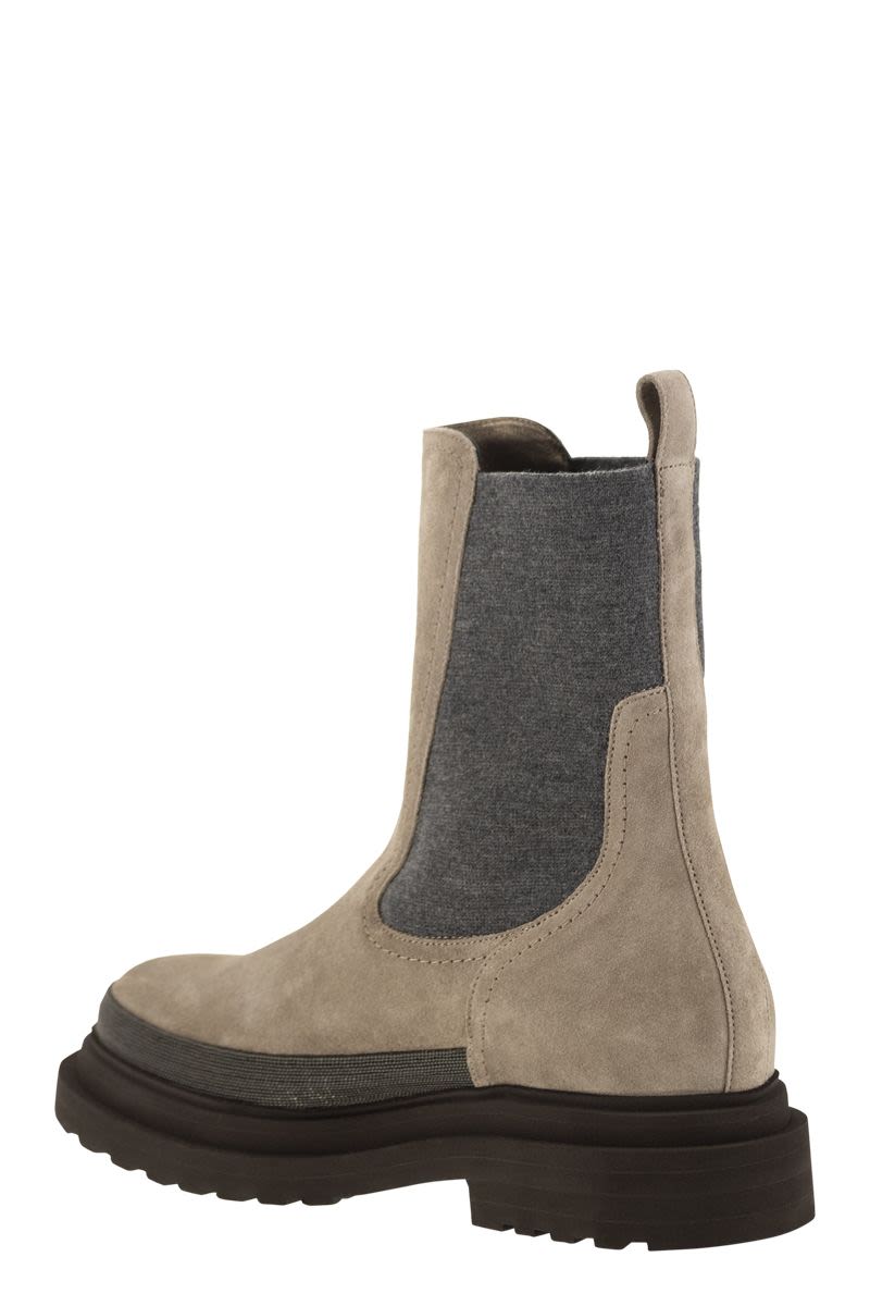 BRUNELLO CUCINELLI SUEDE CHELSEA BOOT WITH "PRECIOUS DETAIL"
