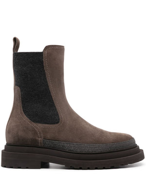 BRUNELLO CUCINELLI Luxury Suede Chelsea Boots with Monili Chain Detail